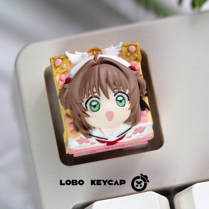 KINOMOTO SAKURA, 1U multi-color resin molded personalized keycap, anime and game character creative peripheral keycap.