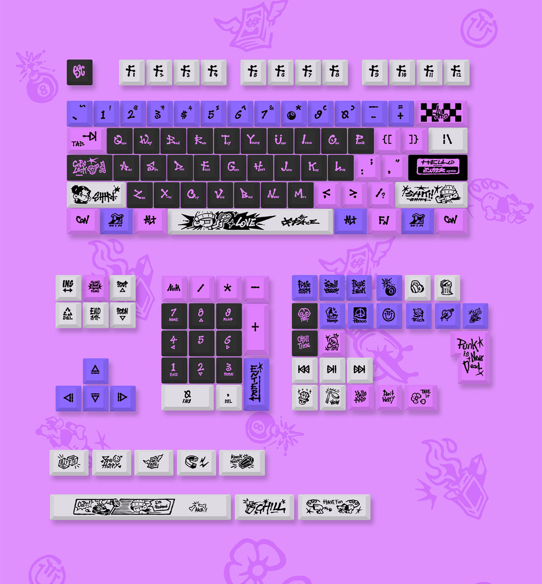 Street artist graffiti series, PBT material sublimation process personalized keycap customization set, decorative keycaps