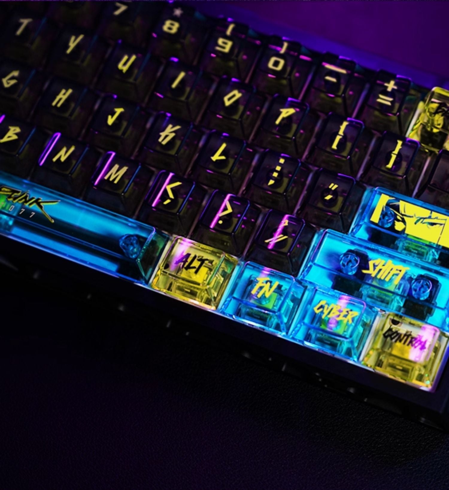 Cyberpunk themed keycaps pbt+PC sublimation technology personalized keycap set neon colored keycaps, anime and game themed decorative keycaps