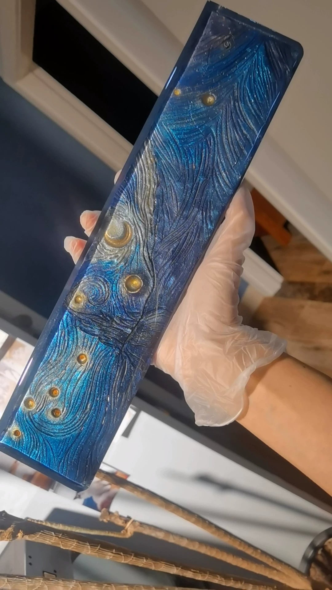 Van Gogh style starry night, Keyboard holder, Handmade custom resin hand support, keyboard accessories