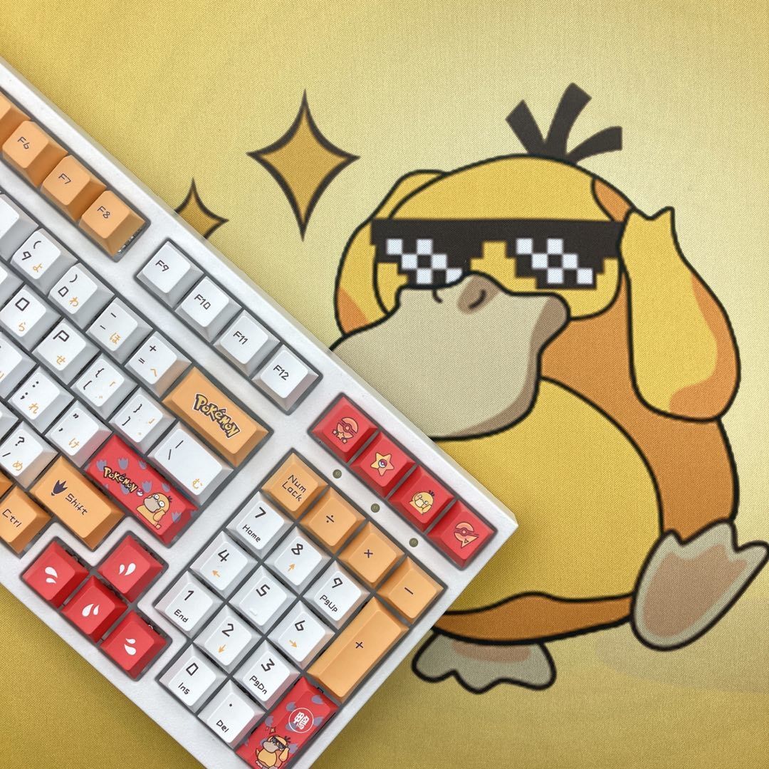 Pok é mon Psyduck Theme, PBT Material Five sided Heat Sublimation, Anime Game Series Personalized Set, Decorative Keycaps