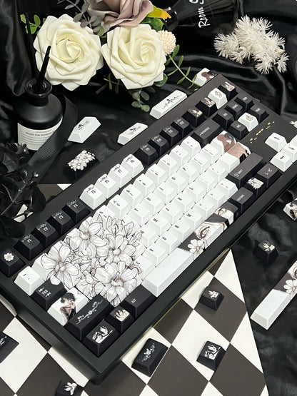 Chainsaw Man, Reze Theme Keycap Two dimensional Anime Peripheral Mechanical Keycap PBT Five sided Heat Sublimation Personalized Keycap Set