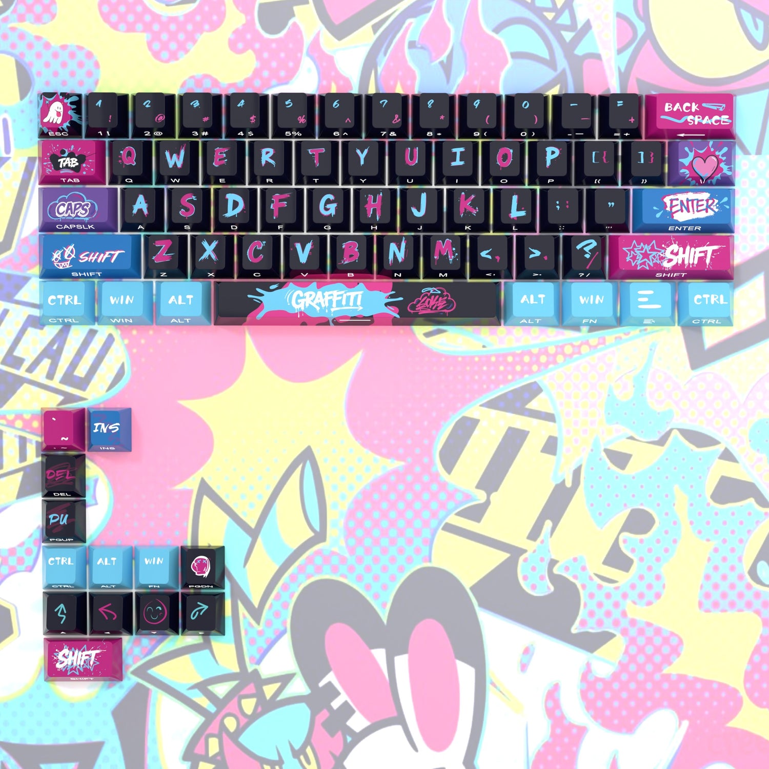 Ghost Graffiti Theme Side Carving Original Transparent Keycap Small Set PBT Heat Sublimation Original Height Keycap Set