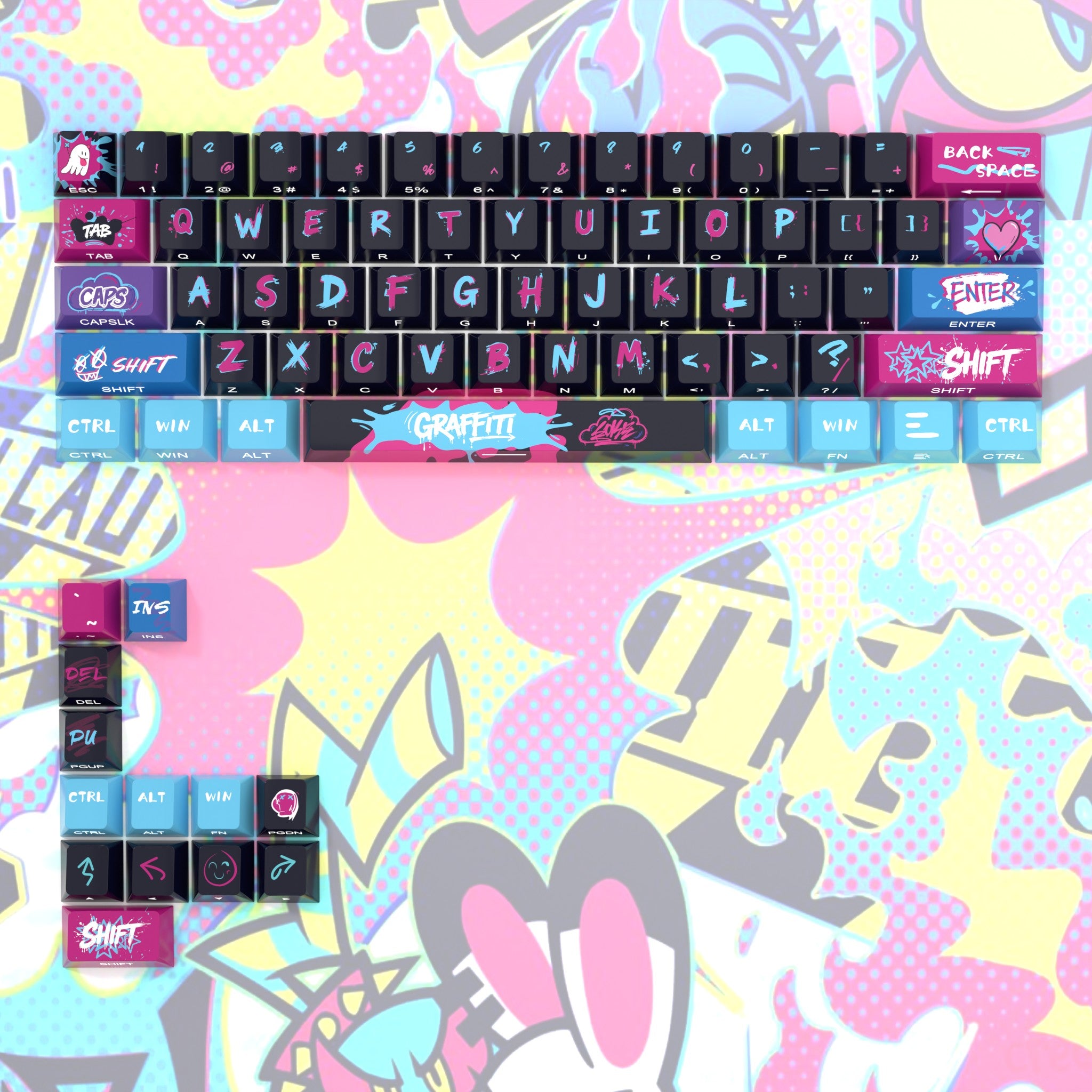 Ghost Graffiti Theme Side Carving Original Transparent Keycap Small Set PBT Heat Sublimation Original Height Keycap Set