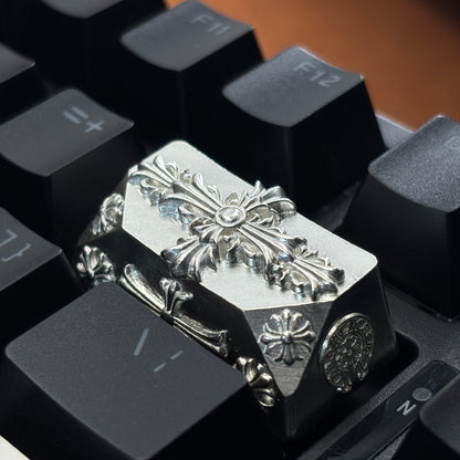 Chrome Hearts style, full keyboard key positions, 925 sterling silver custom trendy cultural keycaps, fashionable and personalized artistic decorative keycaps.