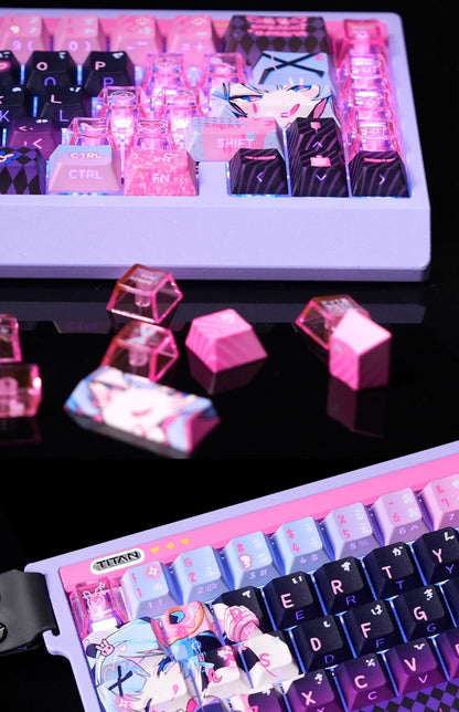 Rabbit Hole themed keycap pbt+PC sublimation technology side transparent personalized keycap set, anime game music themed decorative keycaps