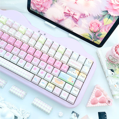 Cute Cat Theme Keycap Mechanical Keyboard Cap PBT Five sided Heat Sublimation Pink Series Personalized Keycap Set