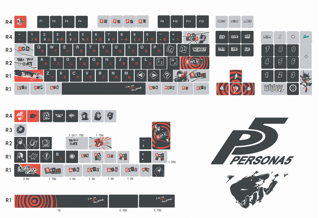 Persona 5, P5 Theme Keycap Game Anime Complete Set PBT Thermal Sublimation Cherry Original Factory Height Set Personalized Keycaps