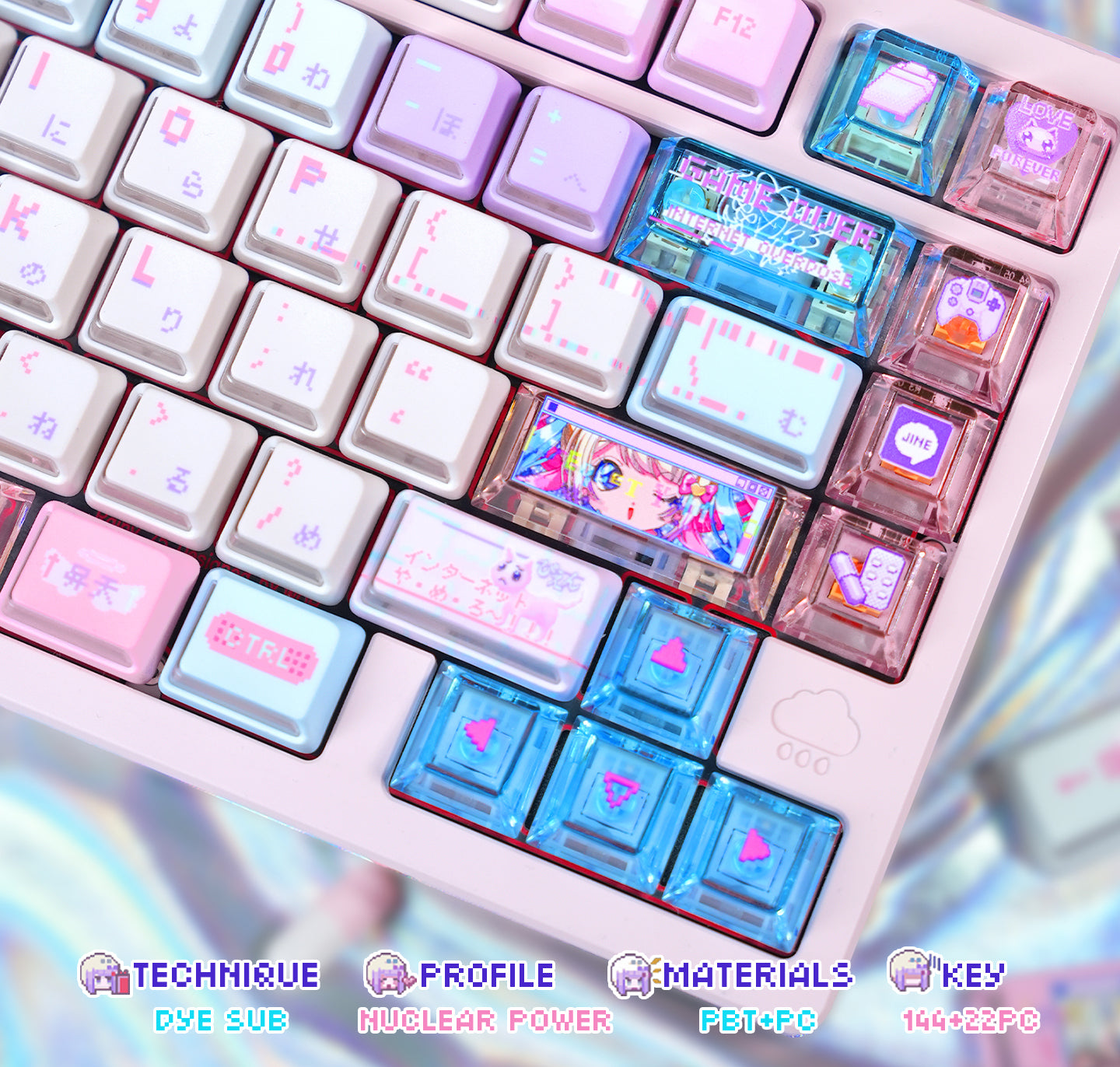 NEEDY GIRL OVERDOSE Theme Keycaps PBT+PC Thermal Sublimation Craftsmanship Personalized Keycap Set Pink Series Keycaps, Anime Game Theme Decorative Keycaps