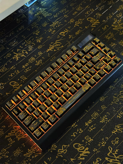Black PVD mirror original factory height metal zinc alloy CNC carved retro patterned metal decorative keycaps