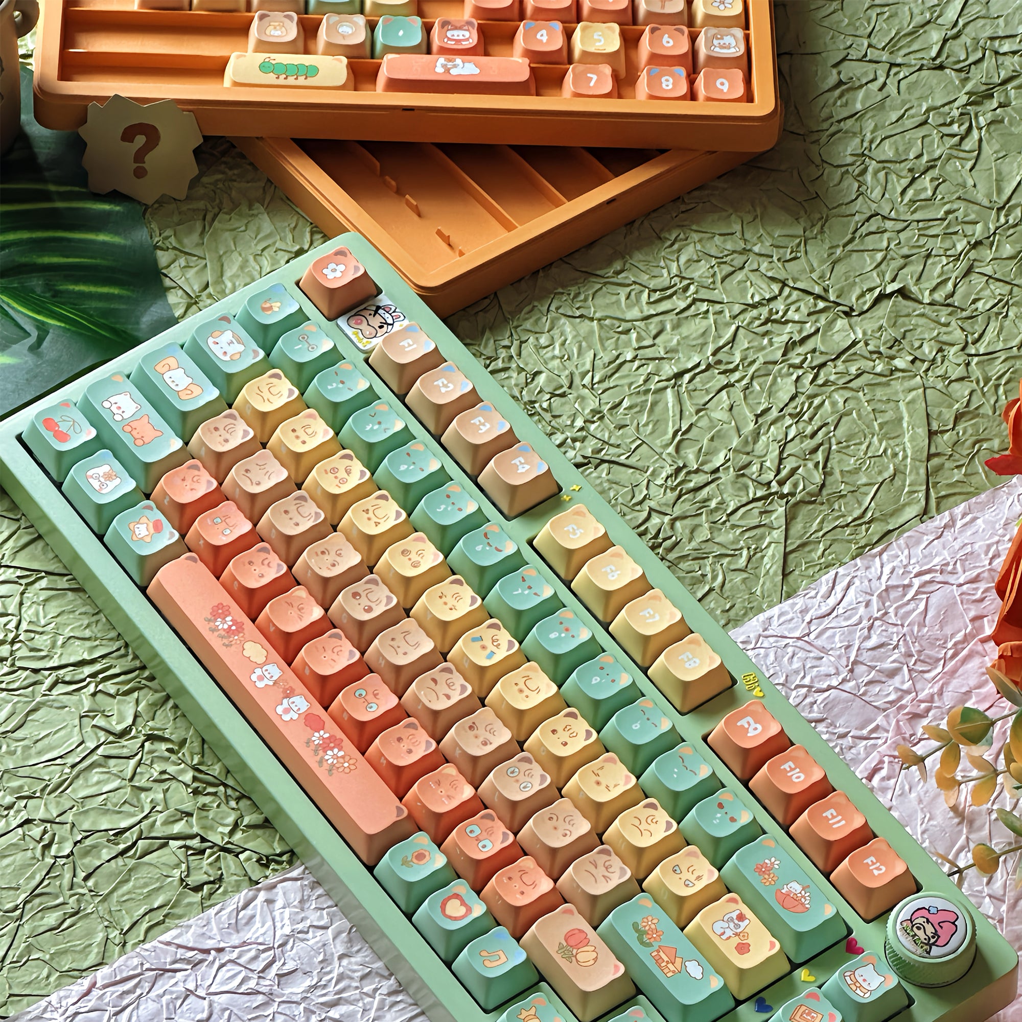 Orange Bear, Bear Ear Key Cap PBT Mechanical Keyboard Key Cap Original PDA High Girl Cute Personalized Key Cap Set