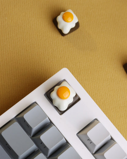 Fried egg shaped personalized keycaps, resin artistic creative keycaps, mechanical keyboard decorative keycaps.