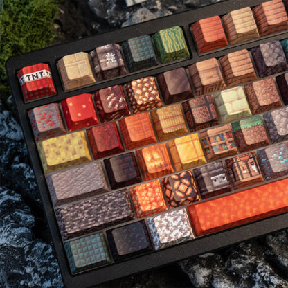Minecraft theme, side transparent mechanical keyboard keycaps, personalized customization, PBT heat sublimation, original factory height
