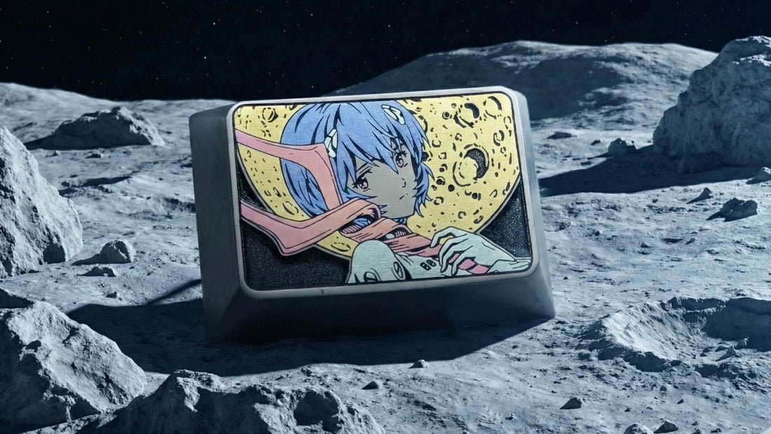 EVA,Ayanami Rei Spear of Longinus， Half handmade anode, half laser engraving, titanium alloy personalized keycaps, anime and game cultural and creative decorative keycaps