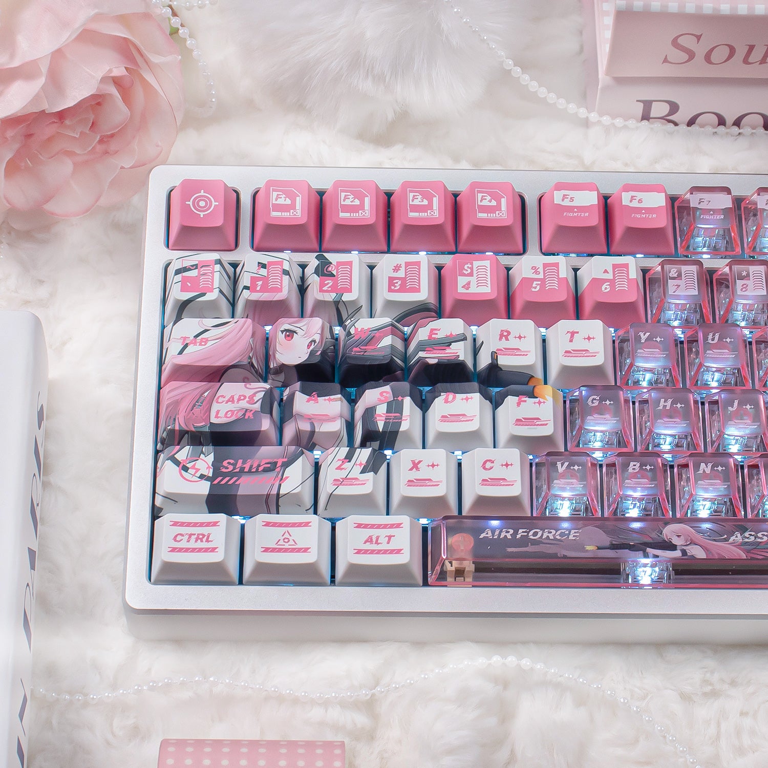 Mechatronics Assault Theme, PBT+PC Top Misty Pink Sublimation Creative Personalized Keycap Set