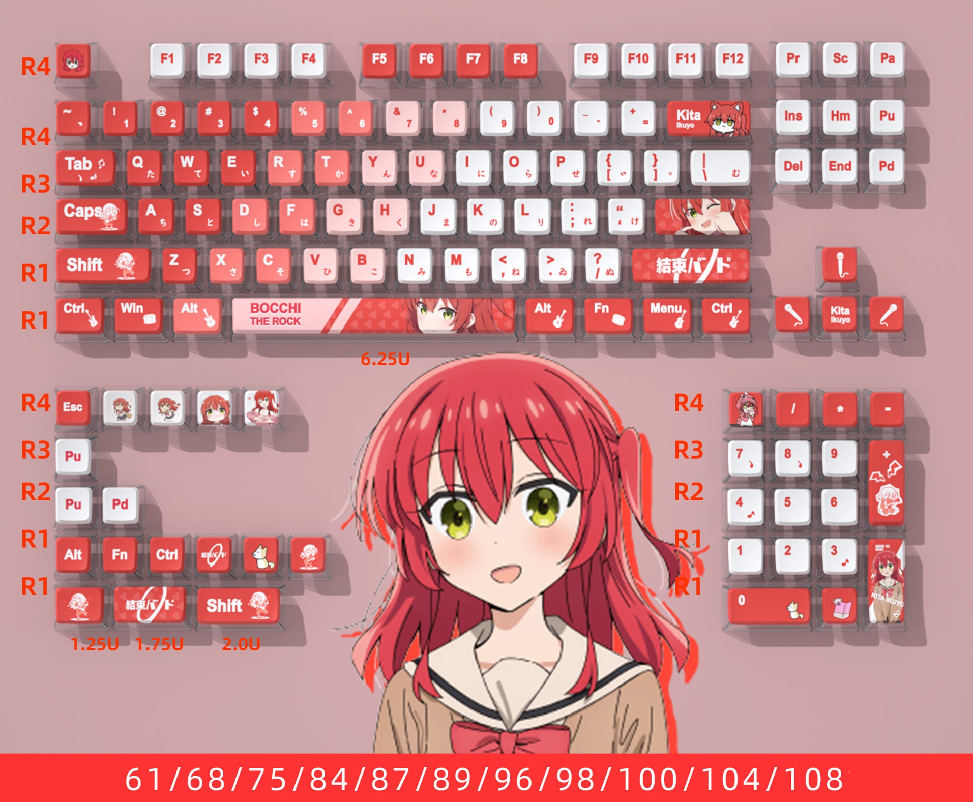 BOCCHI THE ROCK! Theme series set personalized keycaps, anime and game character peripheral PBT, PC material creative art set keycaps