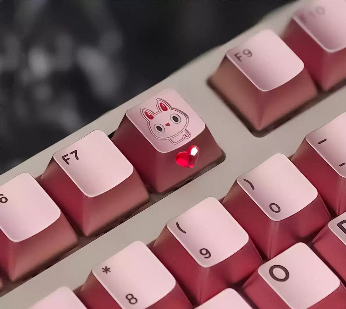 Love Rabbit, aluminum alloy 6063 metal anode personalized keycap keycap, cute style diamond inlaid ruby decoration keycap.