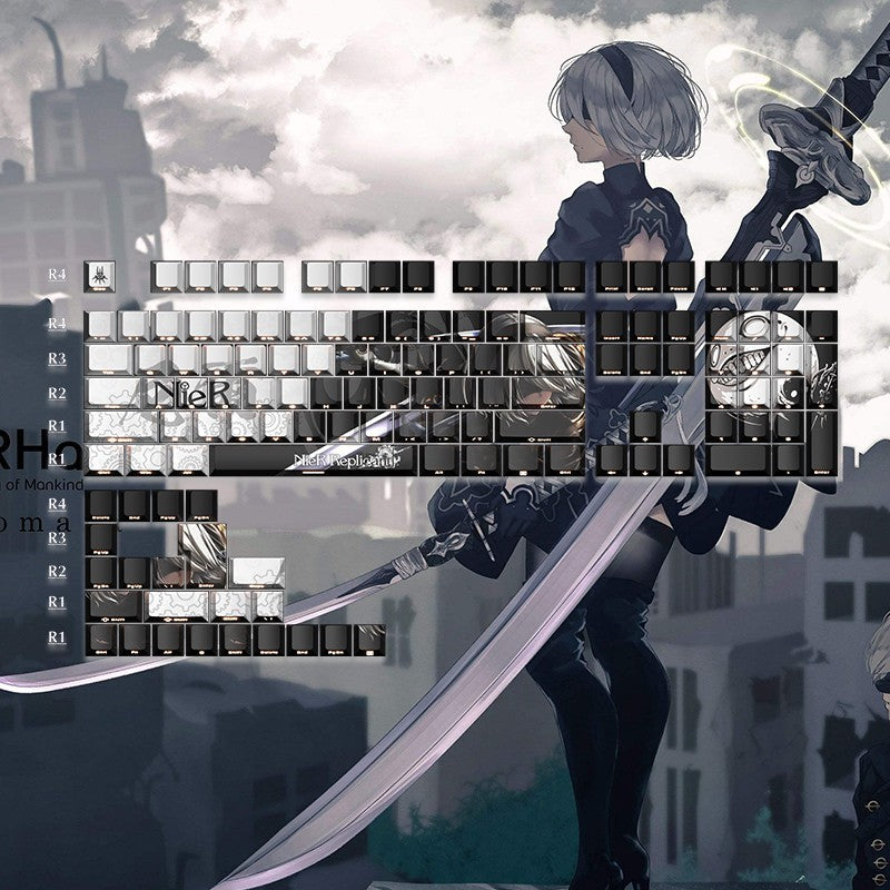 NieR: Automata themed series, PBT five sided sublimation keycaps cherry height, anime and game personalized keycaps set