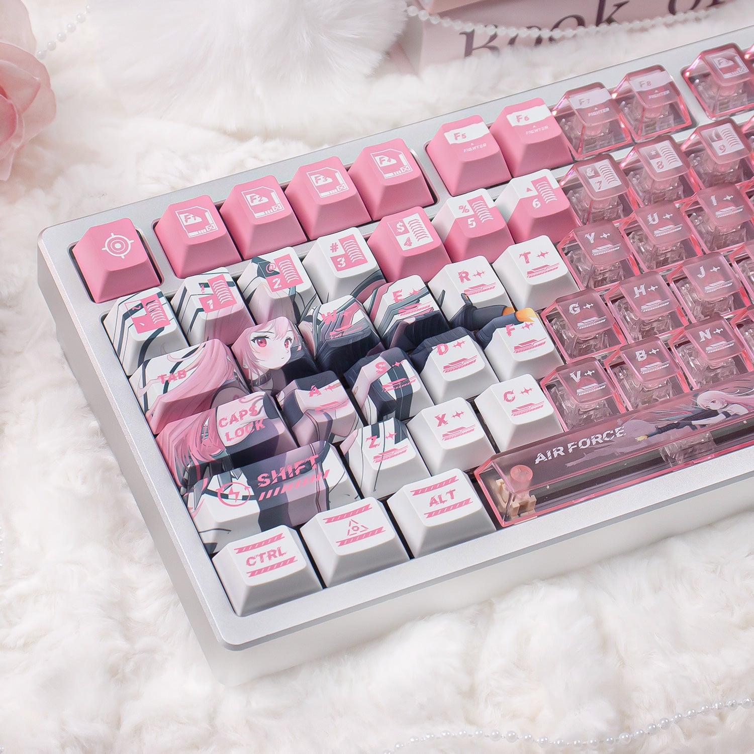 Mechatronics Assault Theme, PBT+PC Top Misty Pink Sublimation Creative Personalized Keycap Set
