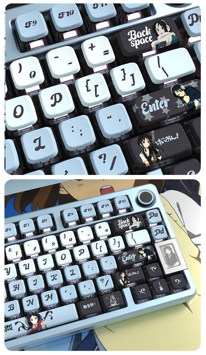 K-ON！ Theme: Akiyama Mio Blue Personalized Keycap Set with Original Factory Translucent PBT Thermal Sublimation Process for Side Carving