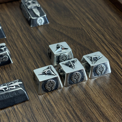 Chrome Hearts sterling silver oxide black style, full keyboard key positions, 925 sterling silver custom fashionable cultural keycaps, fashionable personalized art decoration keycaps