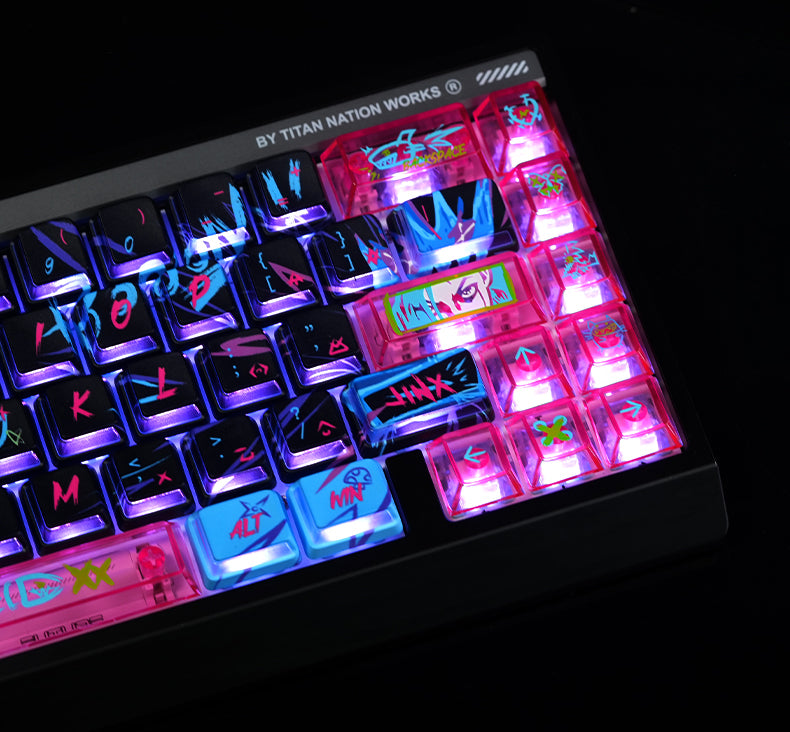 League of Legends lol themed keycap Jinx pbt+PC sublimation technology side transparent personalized keycap set, anime game themed decorative keycap