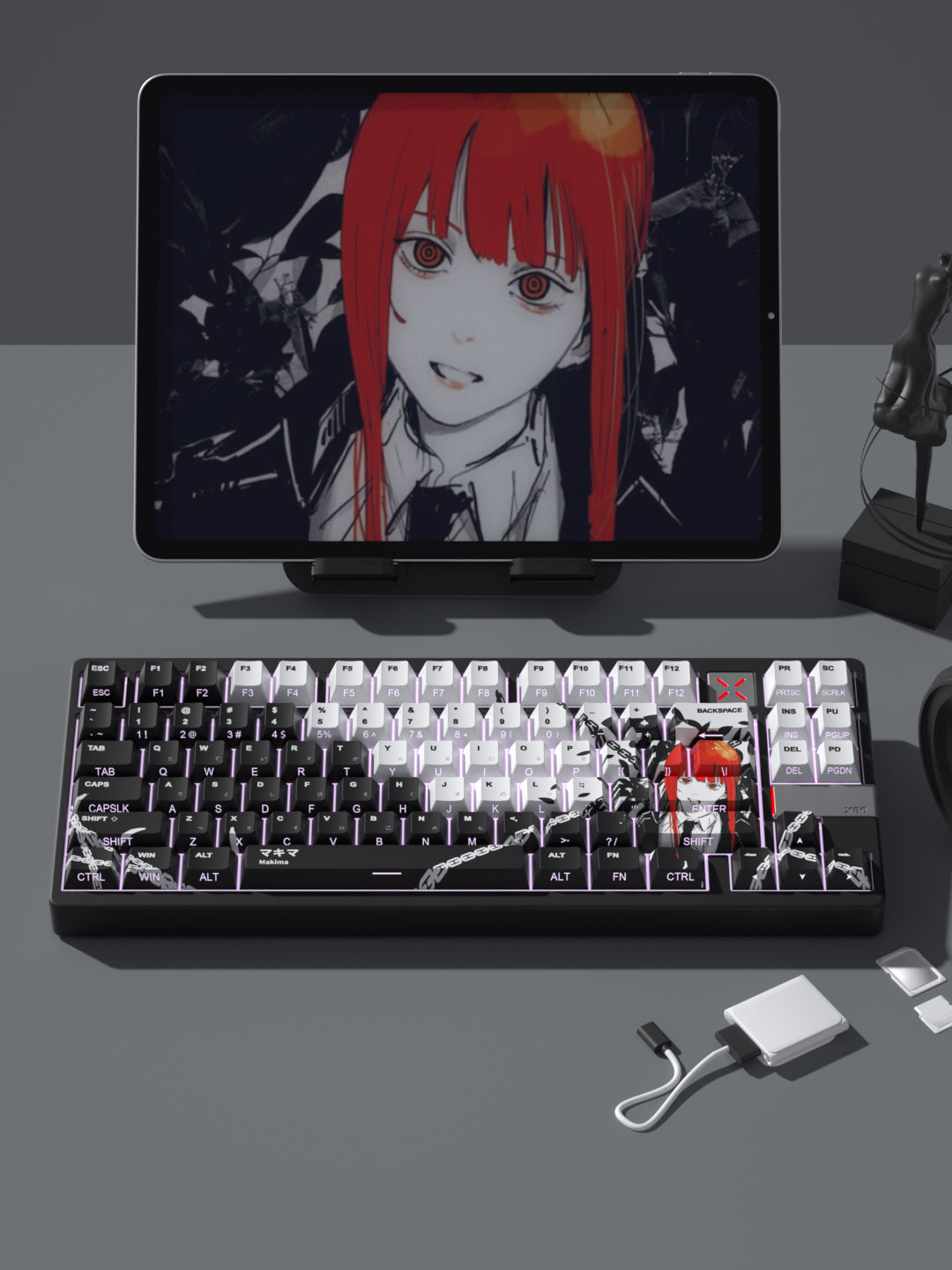 Chainsaw Man Theme Makima Side Engraved Transparent Keycaps OEM Height PBT Thermal Sublimation Anime Game Theme Customized Keycaps