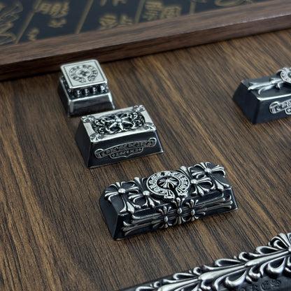 Chrome Hearts sterling silver oxide black style, full keyboard key positions, 925 sterling silver custom fashionable cultural keycaps, fashionable personalized art decoration keycaps