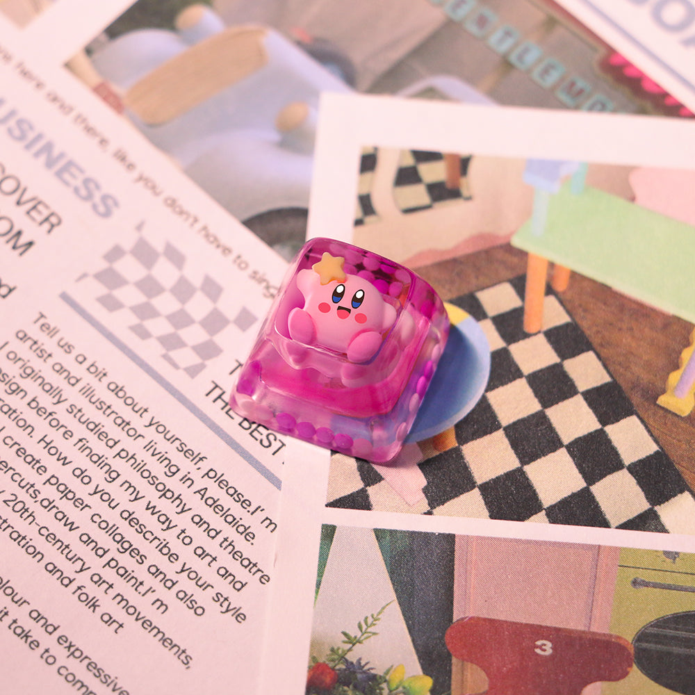 Kirby, Crystal drops of glue material encapsulated resin personalized keycaps, anime, gaming, cultural and creative handmade keycaps