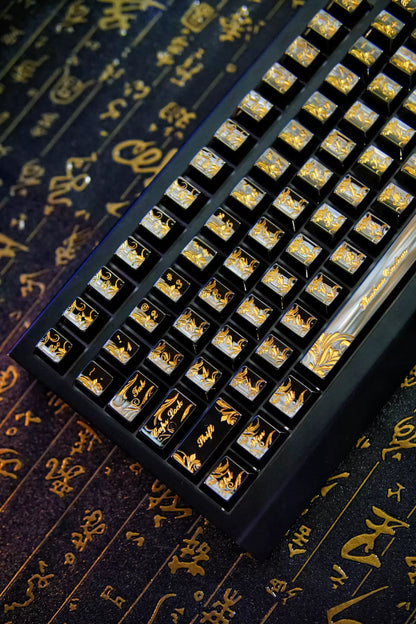 Black PVD mirror original factory height metal zinc alloy CNC carved retro patterned metal decorative keycaps