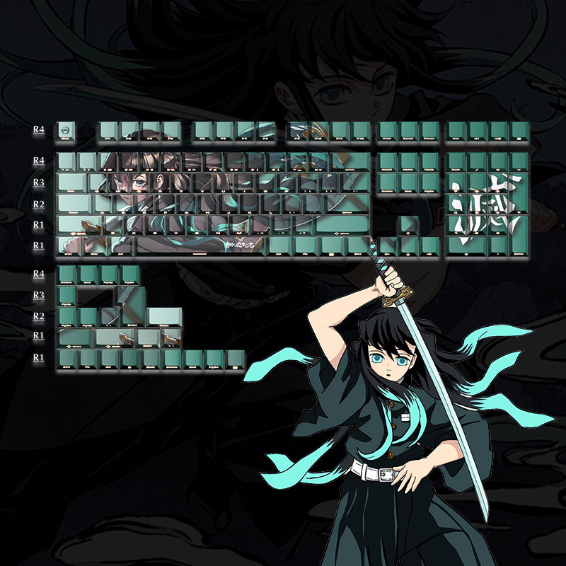 Demon Slayer Kimetsu No Yaiba Series, PBT Material Heat Sublimation Original Factory Height, Anime Game Culture Creative Personalized Keycap Set