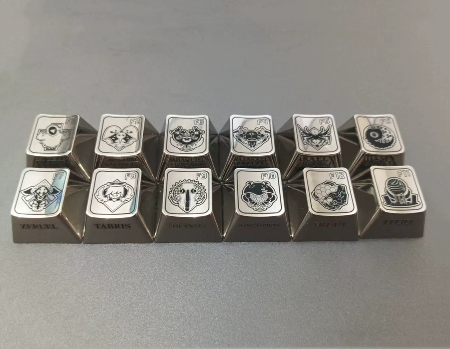 EVA，NEON GENESIS EVANGELION，Angel， A set of 12 F-zone (default zinc alloy) metal personalized keycaps, anime game monster villain metal keycaps.