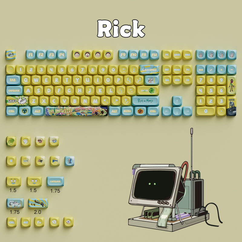 Rick and Morty themed PBT sublimation keycaps, complete set of OQO high gaming mechanical keyboard themes