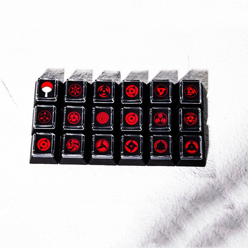 Naruto，Sharingan， 18 piece set of fully heat sublimated transparent caps, personalized keycap combination set