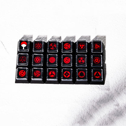 Naruto，Sharingan， 18 piece set of fully heat sublimated transparent caps, personalized keycap combination set
