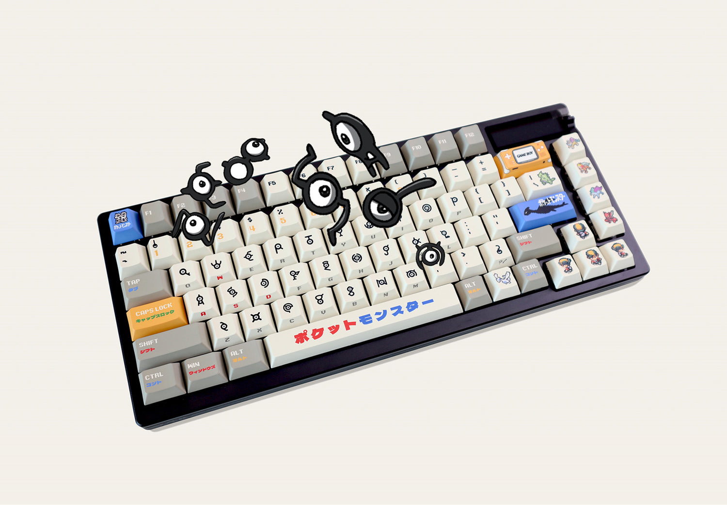 Pok é mon Gold and Silver, Unknown Totem Pok é mon Keycaps Pixel Wind Mechanical Keycaps Five sided Thermal Sublimation PBT Original Factory Height Set Keycaps