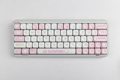 Kitten eating fish keycap pink MOA high MAC heat sublimation personality set keycap