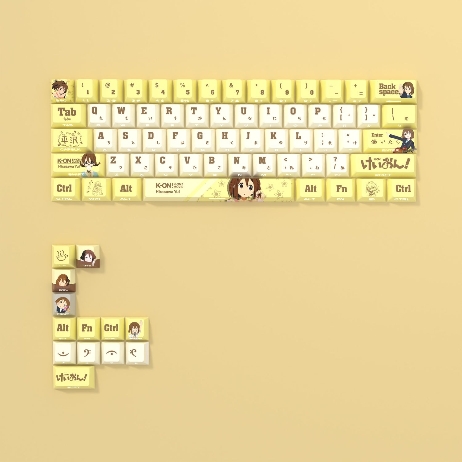 K-On! ， Hirasawa Yui Theme Side Carving Original Transparent Keycap Small Set PBT Heat Sublimation Original Height Keycap Set