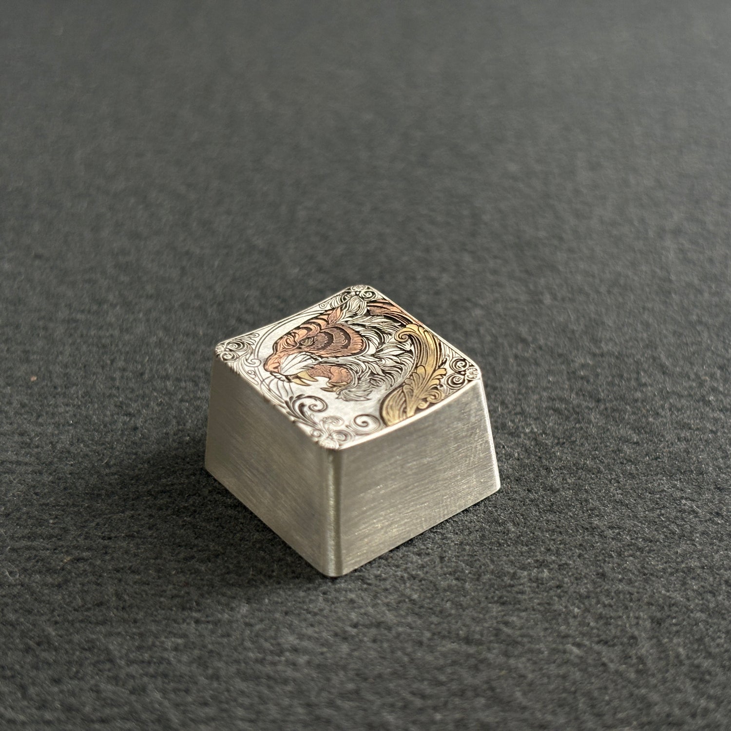 Collection of pure silver hand carved personalized keycaps, hand carved inlaid custom art keycaps
