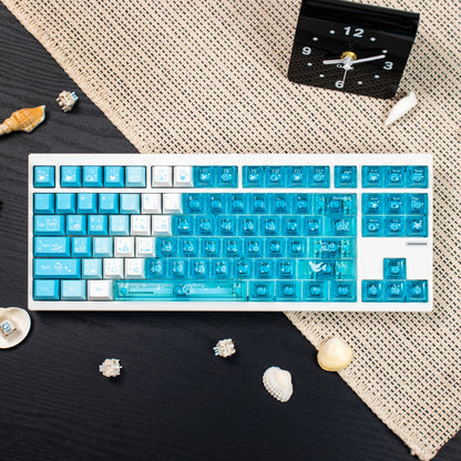 Snowy Mountain Strawberry Heartbeat Gradient Pink Transparent Mechanical Keyboard Keycaps Customization Complete Set PBT+PC Original Factory Height Set Keycaps