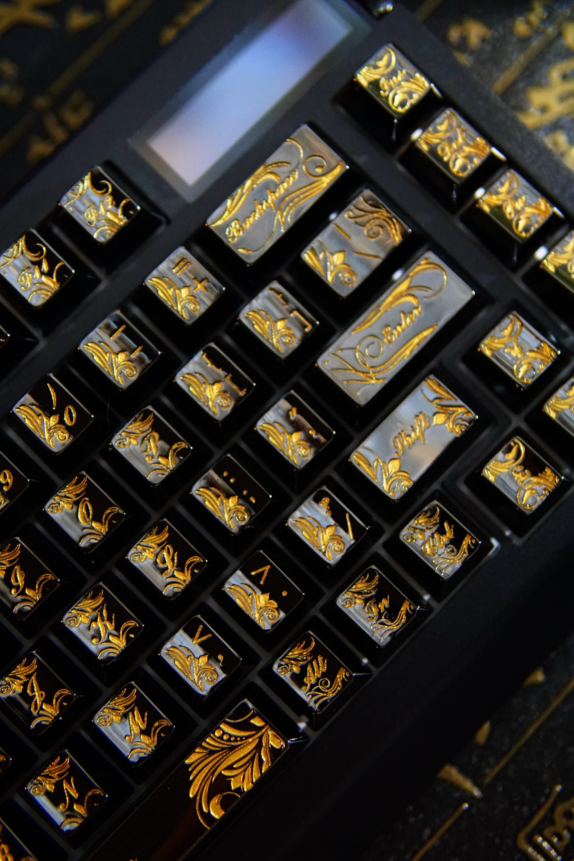 Black PVD mirror original factory height metal zinc alloy CNC carved retro patterned metal decorative keycaps