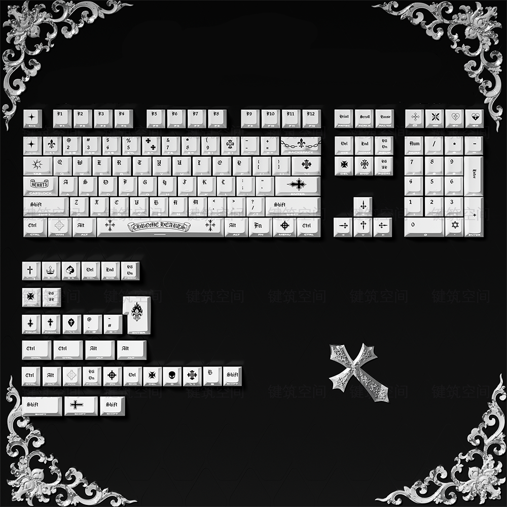 Chrome Hearts themed keycaps with side engraved translucent original height PBT mechanical keyboard set keycaps