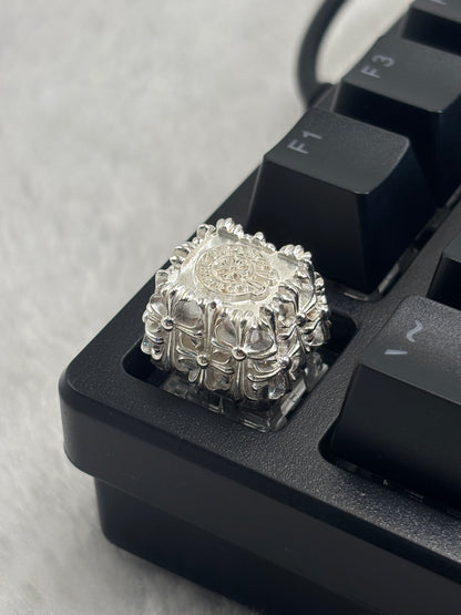 Chrome Hearts style, full keyboard key positions, 925 sterling silver custom trendy cultural keycaps, fashionable and personalized artistic decorative keycaps.