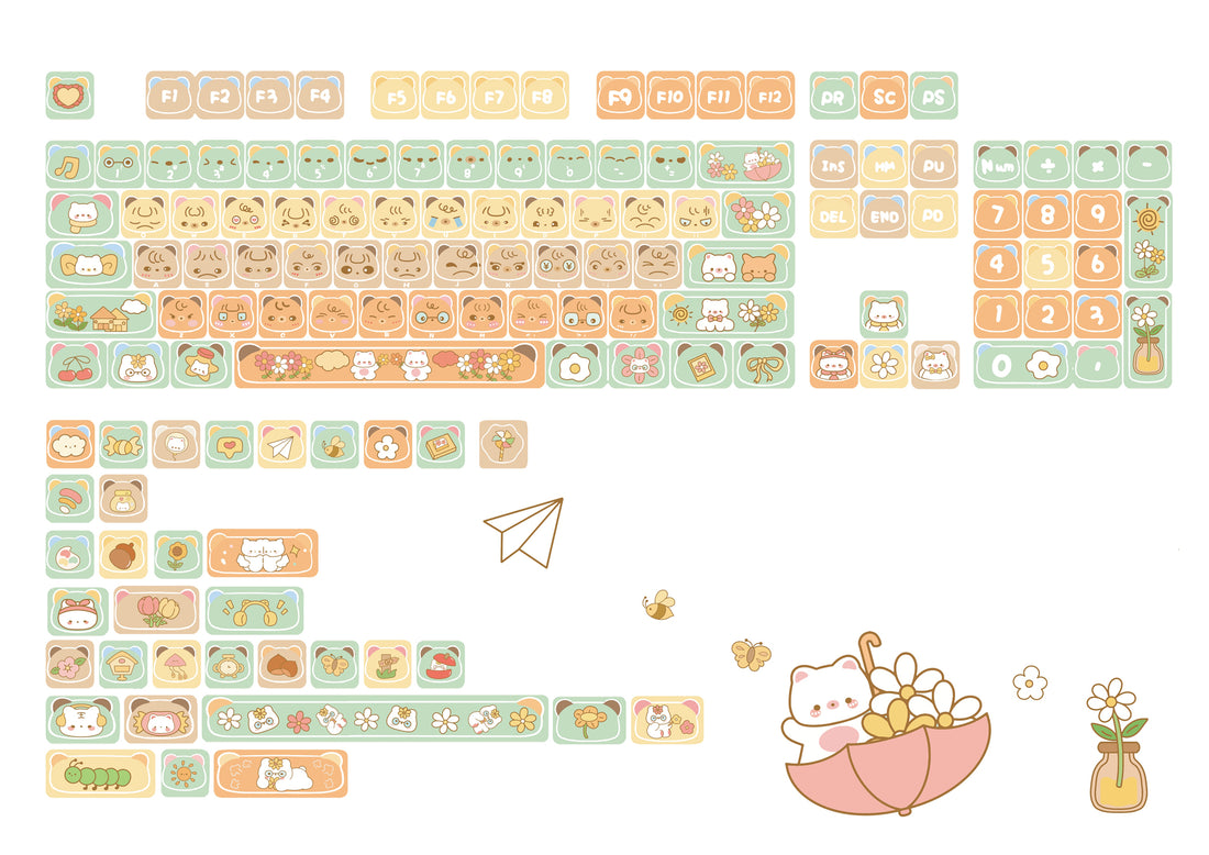 Orange Bear, Bear Ear Key Cap PBT Mechanical Keyboard Key Cap Original PDA High Girl Cute Personalized Key Cap Set