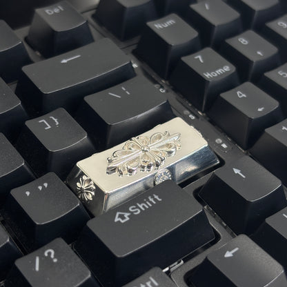 Chrome Hearts style, full keyboard key positions, 925 sterling silver custom trendy cultural keycaps, fashionable and personalized artistic decorative keycaps.