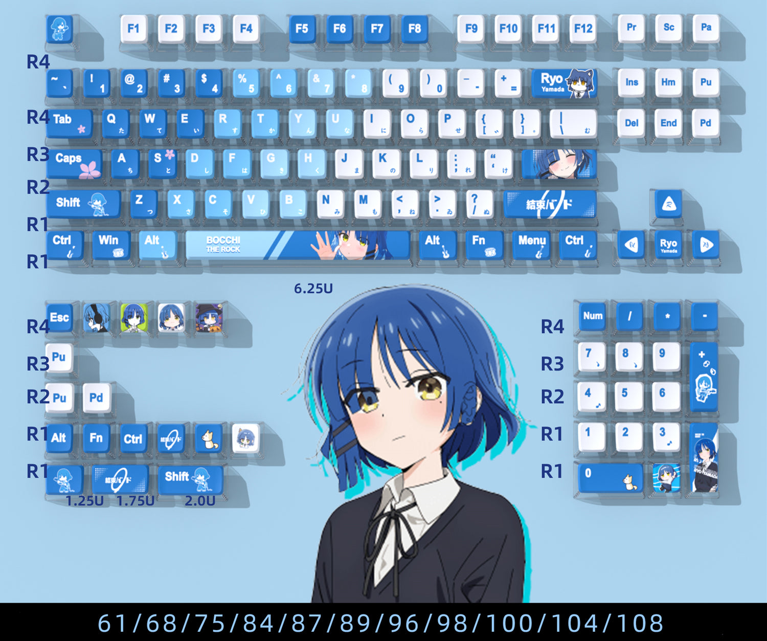 BOCCHI THE ROCK! Theme series set personalized keycaps, anime and game character peripheral PBT, PC material creative art set keycaps