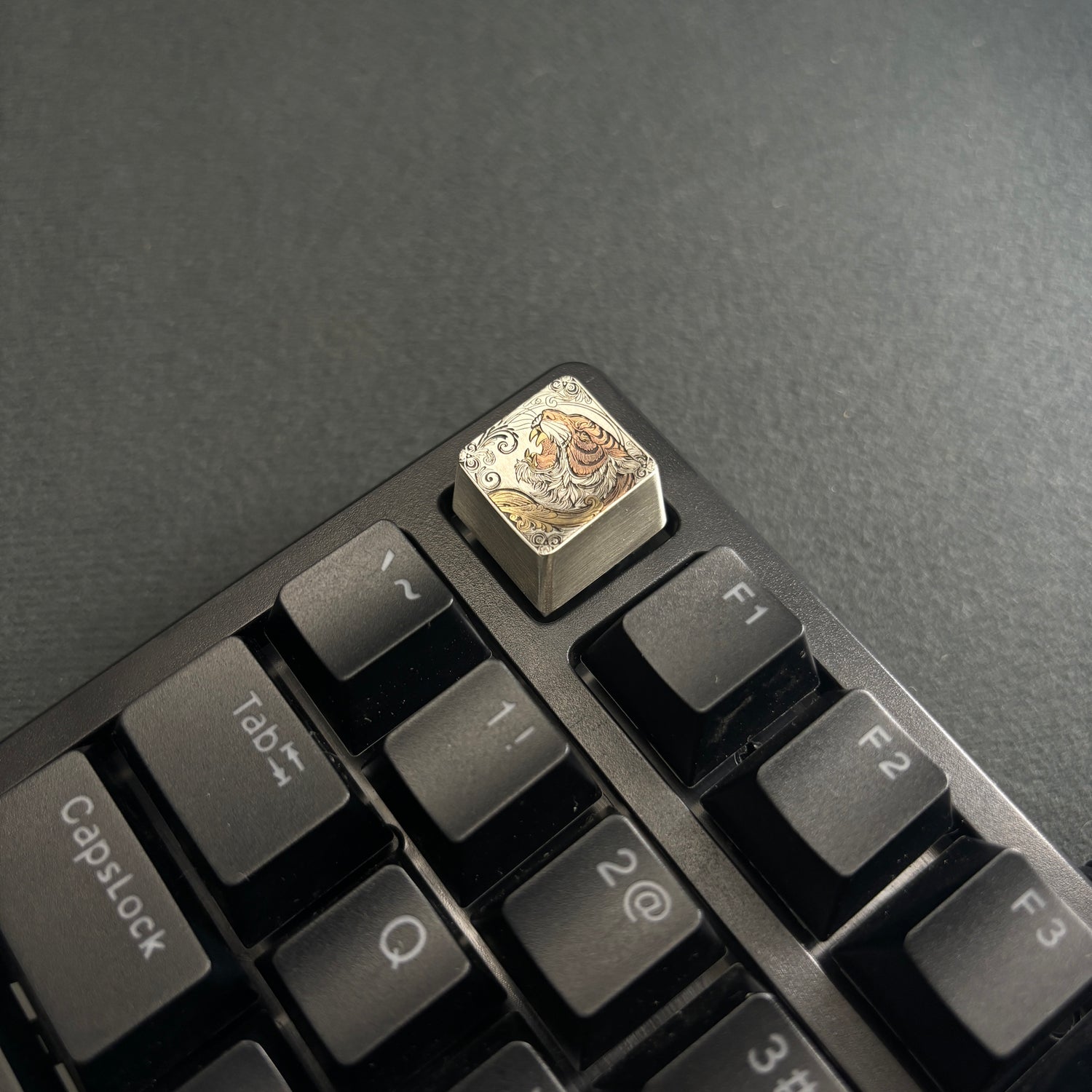 Collection of pure silver hand carved personalized keycaps, hand carved inlaid custom art keycaps