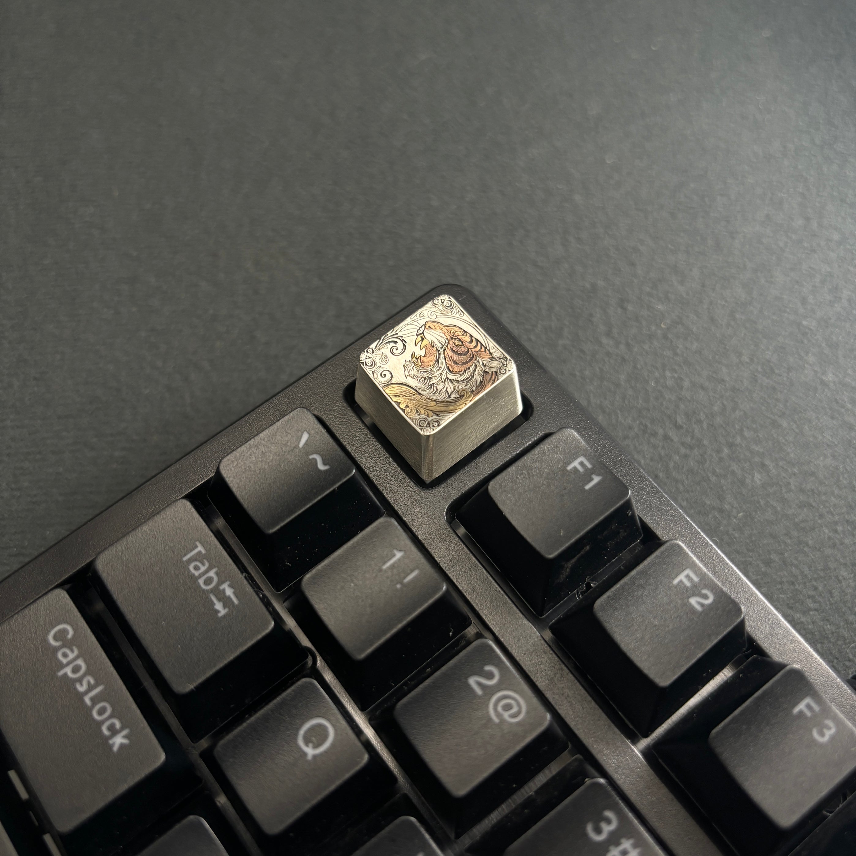 Collection of pure silver hand carved personalized keycaps, hand carved inlaid custom art keycaps