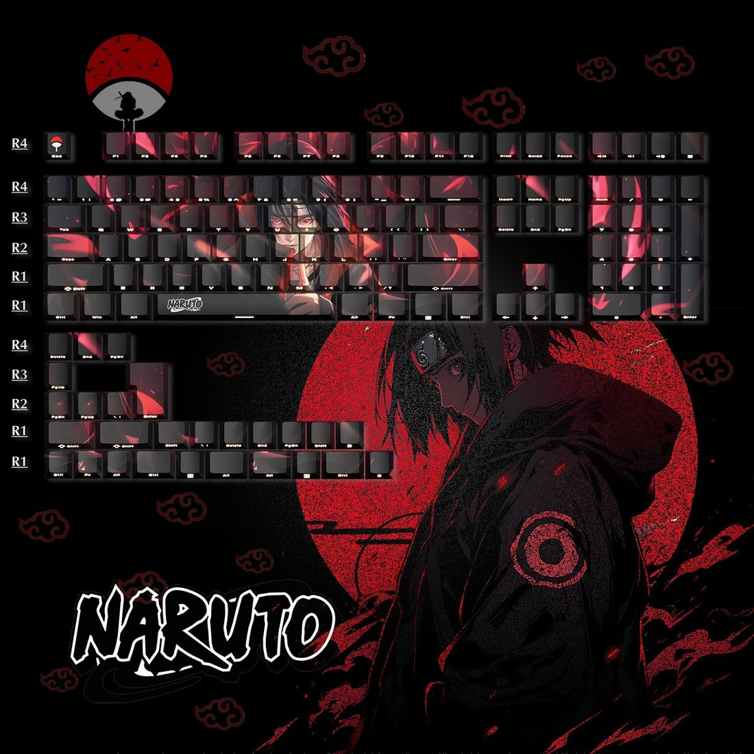 NARUTO themed series keycaps, PBT side engraved character translucent, anime culture peripheral personalized keycaps