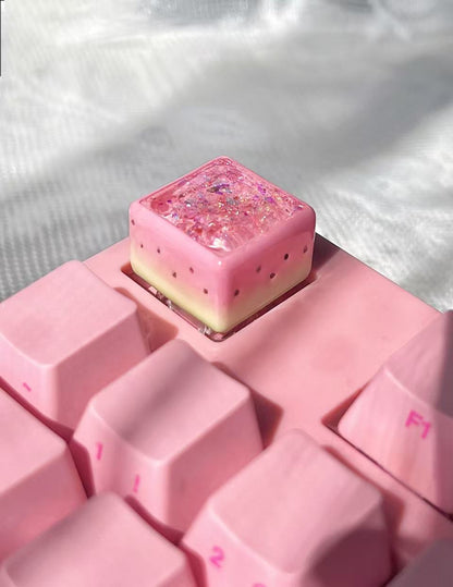 Watermelon Pool Cute Piggy, Clay Shaped Material, Cute Pink Personalized Keycaps, Cultural and Creative Handmade Keycaps